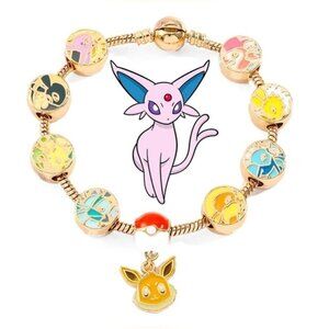 ⭐️NEW⭐️ Gold Plated & Enameled Pokémon Eevee Eeveelution Themed Charm Bracelet
